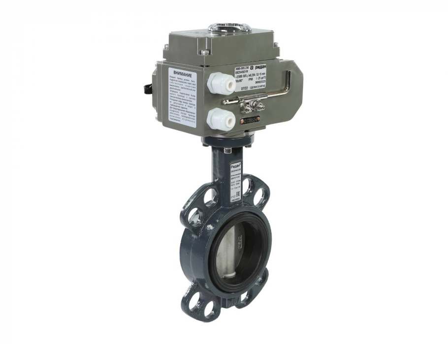 Затвор дисковый с электроприводом 082X4429R ЗДМ + 082X4506R АМБ; DN 300 PN 16, Т= - 15°C до 120 °С, межфланцевый,  АМБ 220 В переменный ток, EPDM, корпус-чугун, диск-сталь, Ридан