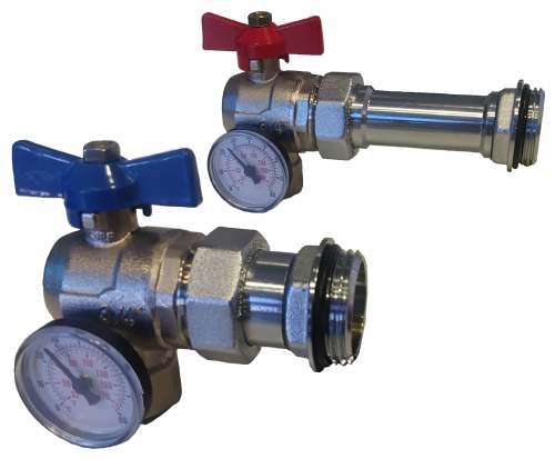 Usystems кран шаровой угловой 1"НР-3/4"ВР с термометром, комплект '1И