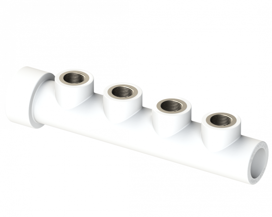 Коллектор PP ВР с 4-мя выходом Dу 50X3/4" - белый, никелированный, SPL-EmirPlast