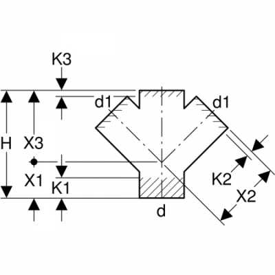 Крестовина PE 45°: d=110мм, d1=40мм, Geberit
