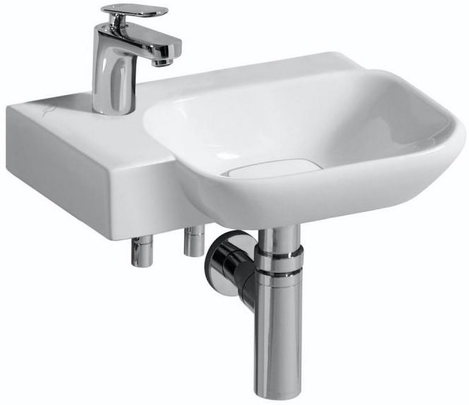 Раковина Geberit myDay: Белый / Специальное керамическое покрытие KeraTect, B=40см, H=10.5см, T=28см, Отверстие под смеситель=Левая, Перелив=Без