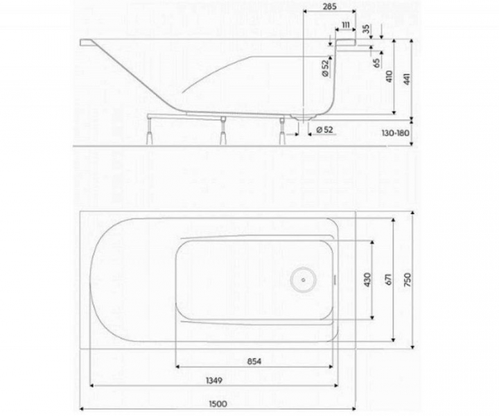 COMFORT Plus прямоугольная ванна 150 x 75 см
