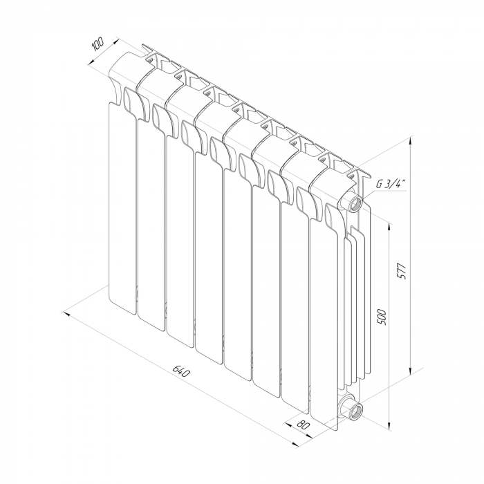 Радиатор биметаллический Rifar Monolit 3/4 500/8 Титан