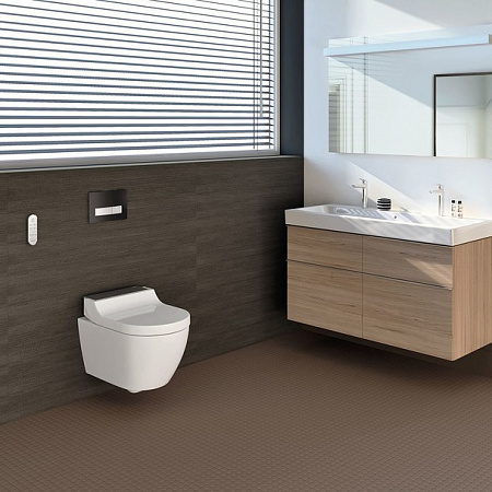 Подвесной унитаз-биде AquaClean Tuma Comfort: Керамический унитаз: белый / KeraTect, Декоративная панель: стекло черное, Geberit
