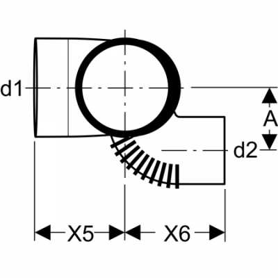 Крестовина Silent-db20, левая со смещенным впуском и дополнительным отводом 88,5°: d=110мм, d1=90мм, d2=75мм, Geberit