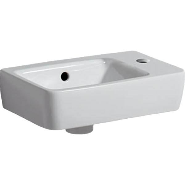 Раковина Geberit Renova Compact, с укороченным вылетом: Белый, B=40см, H=15см, T=25см, Отверстие под смеситель=Правая, Перелив=На виду, Полка=Без