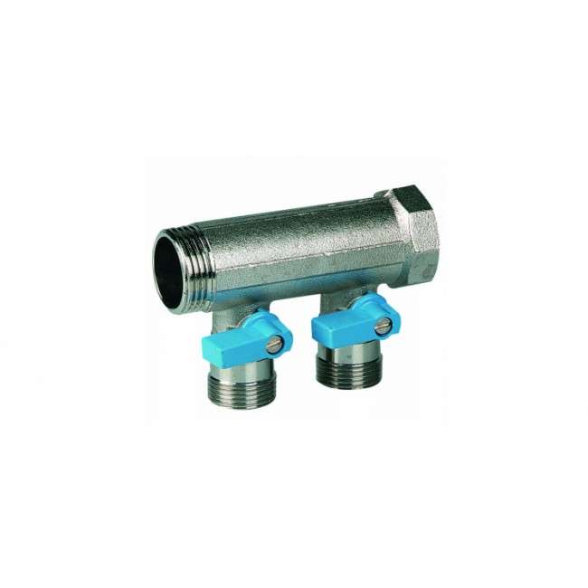 Коллектор 3/4" с синими шаровыми кранами, 3/4"НР под евроконус, 3/4" - 4xEK14,16,18,20