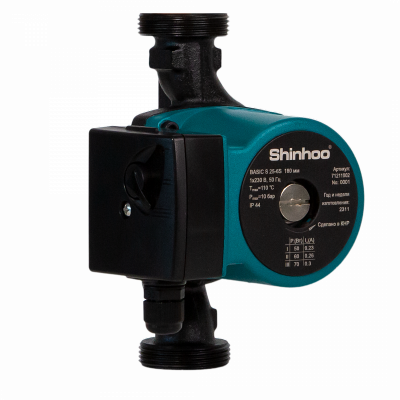 Циркуляционный насос с мокрым ротором BASIC S 25-4S, 1x230 В, 50 Гц, 50/40/30 Вт, вход/выход G 1 1/2"  PN10, L=180 мм, корпус-чугун с катафорезным покрытием, колесо-композит, Shinhoo