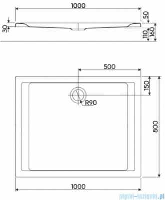 Прямоугольный душевой поддон Kolo Pacyfik: L=80см, B=100см, Белый / Глянцевый
