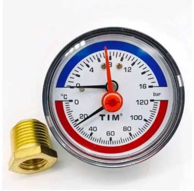 Термоманометр аксиальный 63мм на 16 бар "(0℃ - 120℃)
