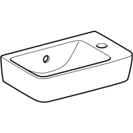 Раковина Geberit Renova Compact, с укороченным вылетом: Белый, B=40см, H=15см, T=25см, Отверстие под смеситель=Правая, Перелив=На виду, Полка=Без