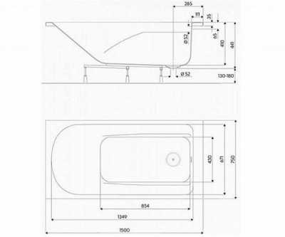 COMFORT Plus прямоугольная ванна 150 x 75 см, с ручками