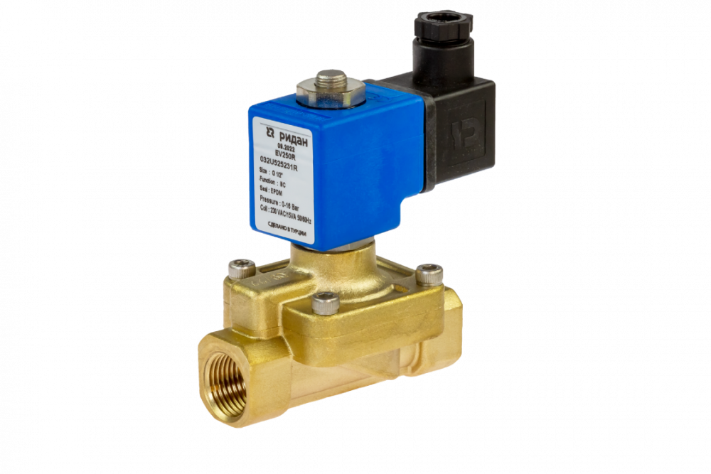 Клапан электромагнитный EV250R G3/4, нормально закрытый, 0-16 бар, с катушкой 230 В, 50 Гц, NBR, Ридан