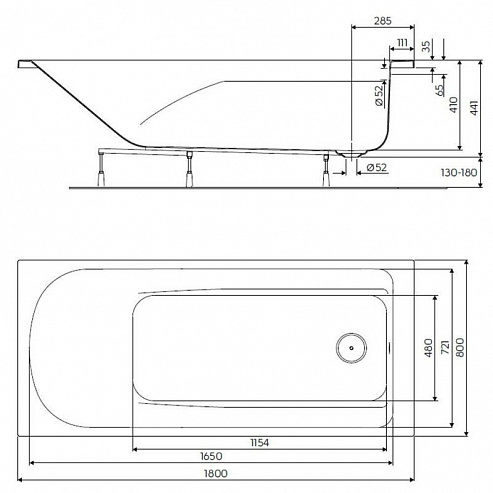 COMFORT Plus прямоугольная ванна 180 x 80 см, с ручками