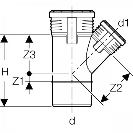 Тройник Geberit Silent-PP 45°: d=75мм, d1=40мм