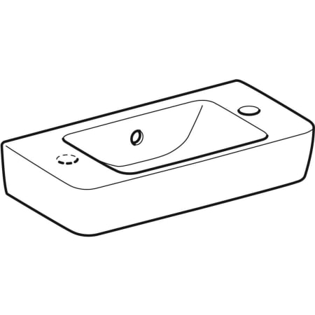 Раковина Geberit Renova Compact, с укороченным вылетом, с полкой: Белый, B=50см, H=15см, T=25см, Отверстие под смеситель=Правая, Перелив=На виду, Полка=Левая