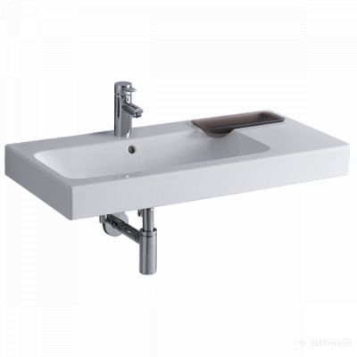 Раковина Geberit iCon с полкой и декоративной чашей: B=90см, T=48.5см, Отверстие под смеситель=По центру, Перелив=На виду, Полка=Правая, Белый