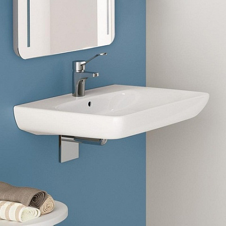 Раковина Geberit Renova Comfort, безбарьерная: B=55см, T=55см, Отверстие под смеситель=По центру, Перелив=На виду, Белый