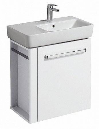 Раковина Geberit Renova Compact с полкой: B=65см, T=37см, Отверстие под смеситель=По центру, Перелив=На виду, Полка=Левая, Белый