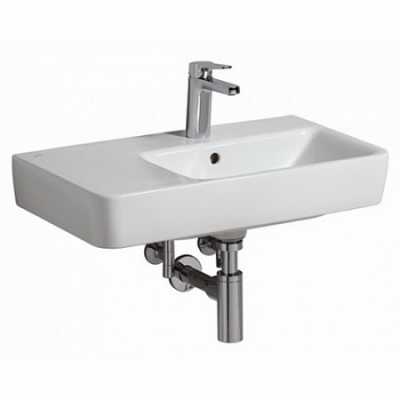 Раковина Geberit Renova Compact с полкой: B=65см, T=37см, Отверстие под смеситель=По центру, Перелив=На виду, Полка=Левая, Белый