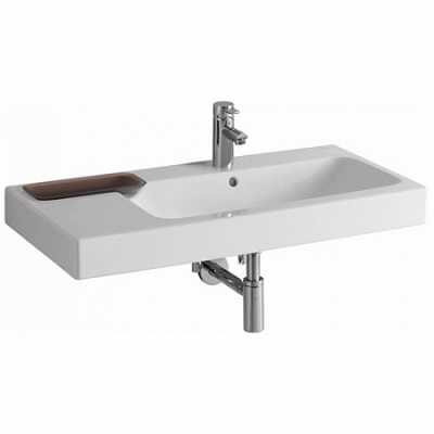 Раковина Geberit iCon с полкой и декоративной чашей: B=90см, T=48.5см, Отверстие под смеситель=По центру, Перелив=На виду, Полка=Левая, Белый