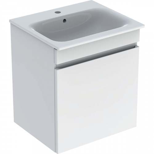 Шкафчик для раковины Geberit Renova Compact, с одной дверью, с укороченным вылетом: B=40.8см, H=60.5см, T=23.1см, Ширина pаковина=45см, белый / лакированный матовый, белая / блестящая лакированная