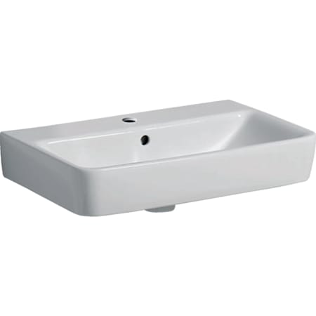 Раковина Geberit Renova Compact: B=55см, T=37см, Отверстие под смеситель=По центру, Перелив=На виду, Белый