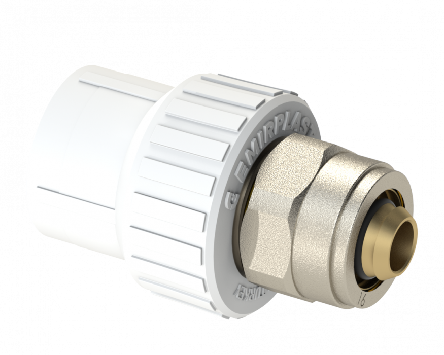 PEX адаптер с муфтой PP Dу 20x16 - белый, никелированный, SPL-EmirPlast