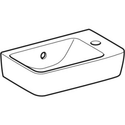 Раковина Geberit Renova Compact, с укороченным вылетом: Белый, B=40см, H=15см, T=25см, Отверстие под смеситель=Правая, Перелив=На виду, Полка=Без