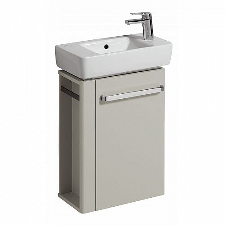 Раковина Geberit Renova Compact, с укороченным вылетом: Белый, B=50см, H=15см, T=25см, Отверстие под смеситель=Правая, Перелив=На виду, Полка=Без