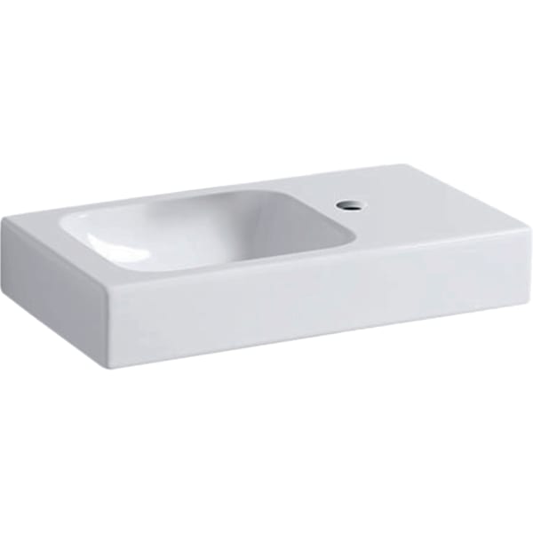 Раковина Geberit iCon с полочкой: Белый, B=53см, H=13.5см, T=31см, Отверстие под смеситель=Правая, Перелив=Без, Полка=Правая