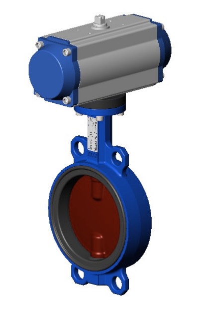 Затвор диск. межфл. Tecfly DN50 PN16, с пневмоприводом 2х стороннего действия, корпус и диск ковкий чугун, манжета  EPDM, Tecofi