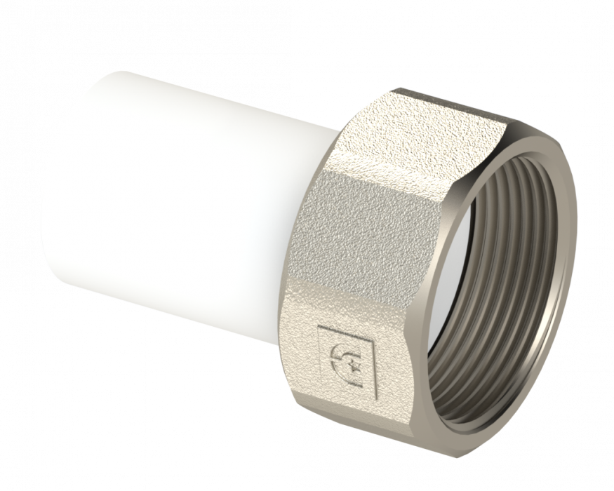 Разъемное соединение трубное PP НР Dу 32X1 1/4'' - белый, никелированный, SPL-EmirPlast