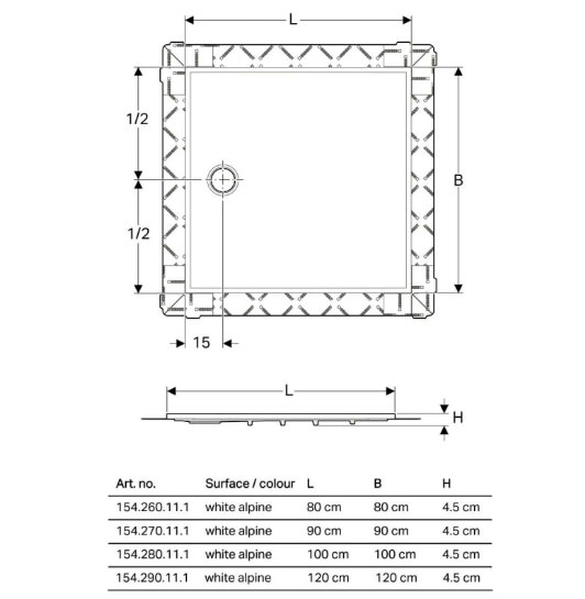 Душевой поддон Geberit Setaplano: B=80см, L=140см