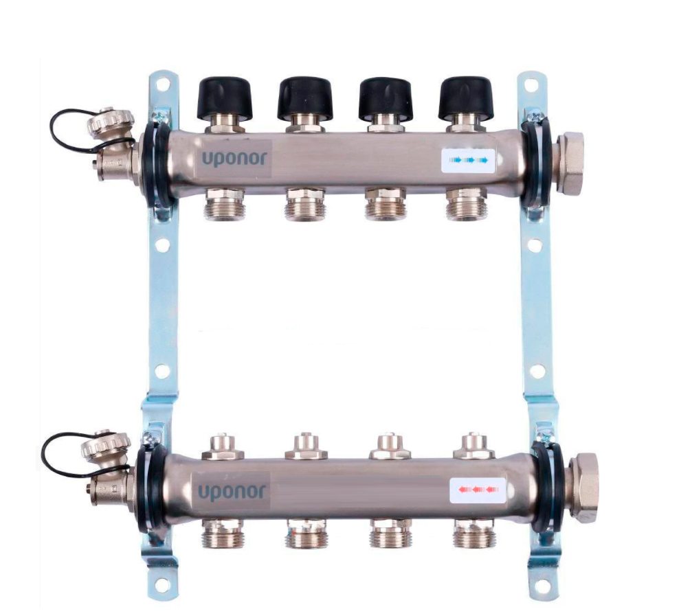 UPONOR SMART S КОЛЛЕКТОР С КЛАПАНАМИ СТАЛЬНОЙ, ВЫХОДЫ 4X3/4" ЕВРОКОНУС '1И