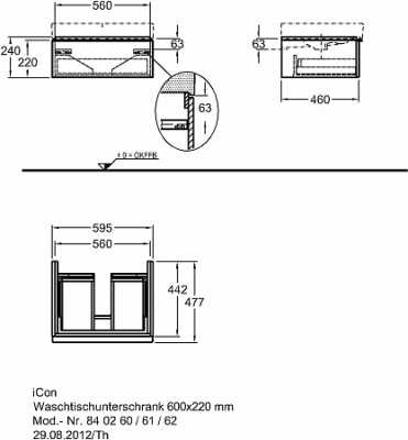 Шкафчик для раковины Geberit iCon, с одним выдвижным ящиком: B=59.5см, H=24см, T=47.7см, Натуральный дуб  / Меламин, древесная структура