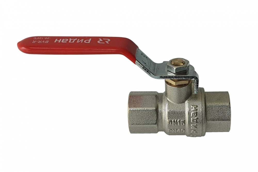Шаровой полнопроходной кран BVR-R DN15 PN40, Т= 120 °С, внутренняя резьба, рукоятка, корпус-латунь, Ридан