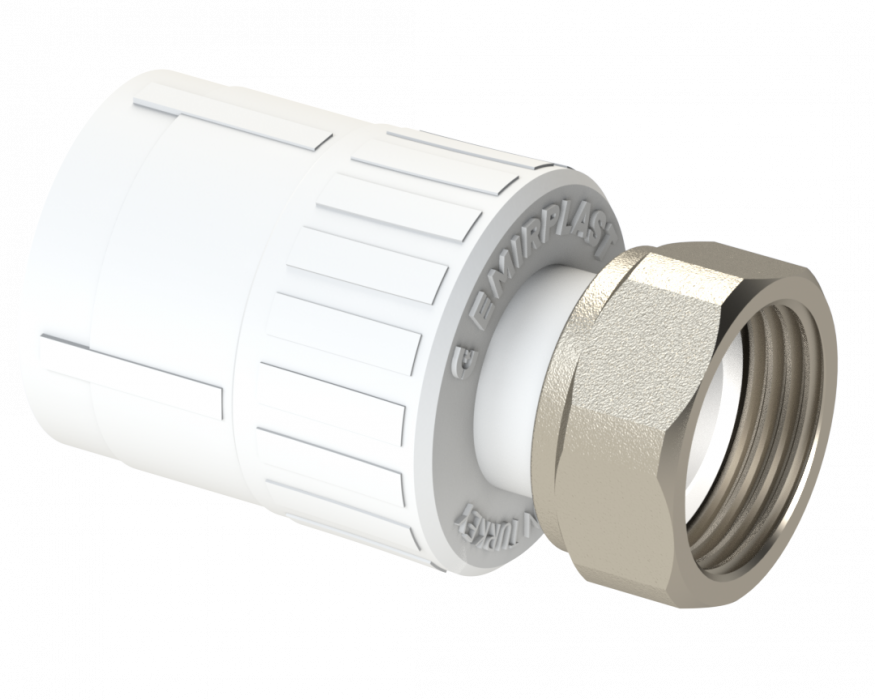 Муфта PP с накидной гайкой пластиковая Dу 25X3/4'' - белый, никелированный, SPL-EmirPlast