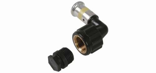 Угольник 90° ВР c черной заглушкой BP04 1/2", ПВДФ пресс (газ), 20x1/2"