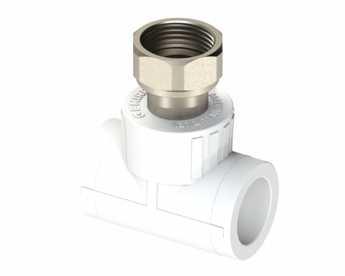 Тройник PP с накидной гайкой Dу 20X3/4'' - белый, никелированный, SPL-EmirPlast