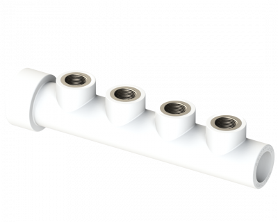 Коллектор PP ВР с 4-мя выходом Dу 63X3/4" - белый, никелированный, SPL-EmirPlast