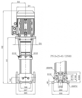 Насос вертикальный многоступенчатый SB 45- 1-1 F-SQQE 3kW