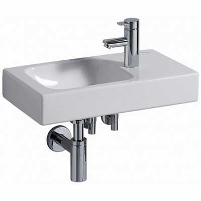 Раковина Geberit iCon с полочкой: Белый, B=53см, H=13.5см, T=31см, Отверстие под смеситель=Правая, Перелив=Без, Полка=Правая
