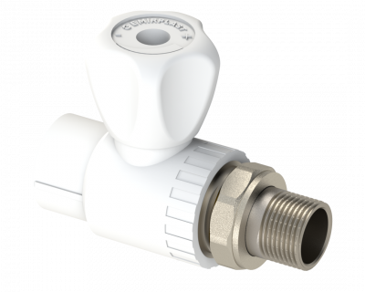 Прямой шаровой радиаторный кран PP Dу 25x3/4” - белый, никелированный, SPL-EmirPlast