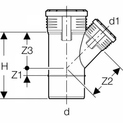 Тройник Geberit Silent-PP 45°: d=50мм, d1=40мм