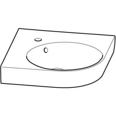 Угловая раковина Geberit Renova Compact: B=45см, T=39.5см, Отверстие под смеситель=По центру, Перелив=На виду, Белый