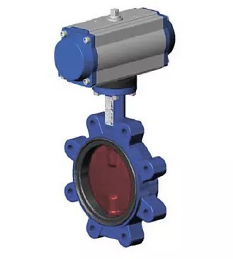 Затвор дисковый VPI464816-N03NI PN16 DN 300 поворотный с резьбовыми проушинами Tecfly с пневмоприводом 2х стороннего действия, корпус и диск ковкий чугун, манжета Нитрил, Tecofi