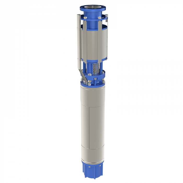 Насос скважинный центробежный CRS 12-200/4 нро, 3x380 В, 50 Гц, ном мощность 110 кВт, ном ток 250 А, присоед к напор трубопроводу фланцевое DN150, ном подача 200 м³/ч, ном напор 140 м, обсадная труба dвн ≥ 301 мм, длина агрегата 2900 мм, Ливнынасос