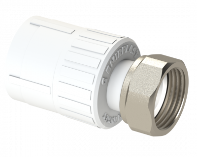 Муфта PP с накидной гайкой пластиковая Dу 25X3/4'' - белый, никелированный, SPL-EmirPlast