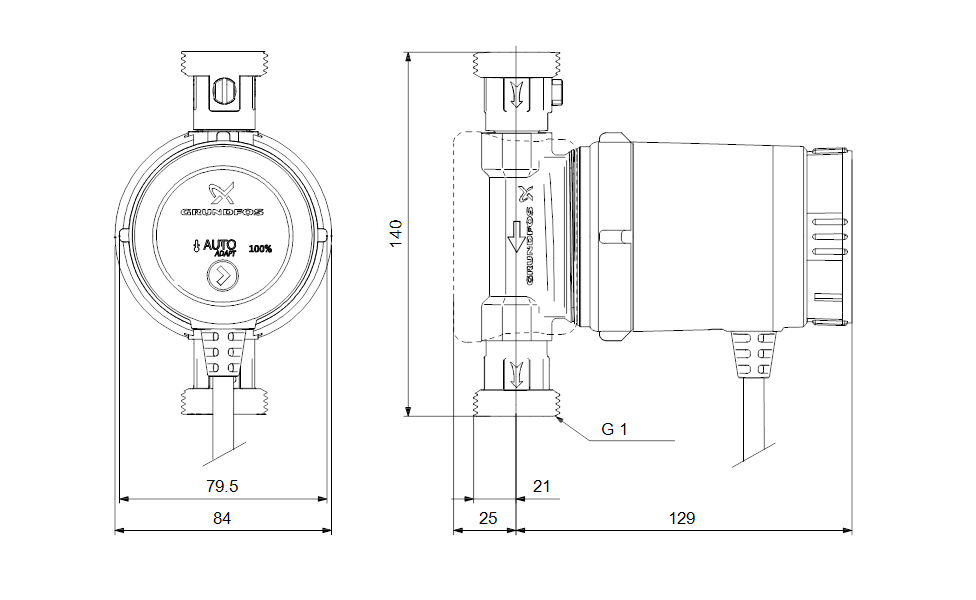 Циркуляционный насос COMFORT 15-14 BX PM, 1x230 В, 50 Гц, 7 Вт, вход/выход G 1" PN10, монтажная длина L=140 мм, корпус-латунь, колесо-композит, Grundfos